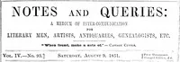 Notes and Queries, Vol. IV, Number 93, August 9, 1851: A Medium of Inter-communication for Literary Men, Artists, Antiquaries, Genealogists, etc. cover