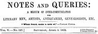 Notes and Queries, Vol. V, Number 127, April 3, 1852: A Medium of Inter-communication for Literary Men, Artists, Antiquaries, Genealogists, etc. — Various cover