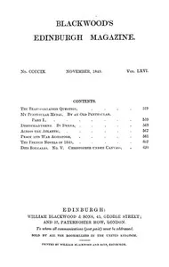 Blackwood's Edinburgh Magazine, Vol. 66, No 409, November 1849 — Various cover