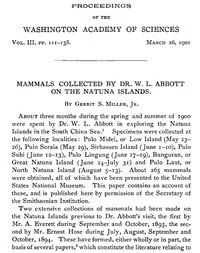 Mammals Collected by Dr. W. L. Abbott on the Natuna Islands: Proceedings of the Washington Academy of Sciences, Vol. III, pp. 111-138 — Gerrit S. (Gerrit Smith) Miller cover