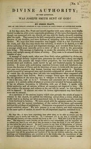 Divine Authority; Or, the Question: Was Joseph Smith Sent of God? — Orson Pratt cover