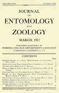 Journal of Entomology and Zoology, Vol. 09, No. 1, March 1917 — Various cover