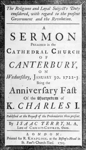 The religious and loyal subject's duty considered: with regard to the present Government and the Revolution: A sermon preached in the Cathedral Church of Canterbury, on Wednesday, January 30, 1722-3 — Isaac Terry cover