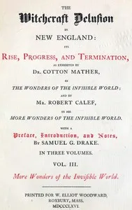 The Witchcraft Delusion in New England: Its Rise, Progress, and Termination (Vol. 3 of 3) cover