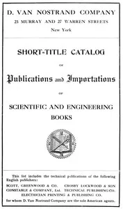 Short-Title Catalog of Publications and Importations of Scientific and Engineering Books: (August 1910) — D. Van Nostrand Company cover