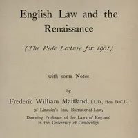 English Law and the Renaissance: The Rede Lecture for 1901 cover