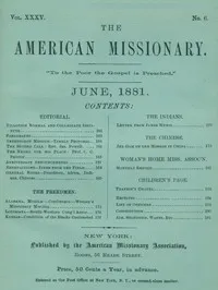 The American Missionary — Volume 35, No. 6, June, 1881 cover