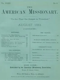 The American Missionary — Volume 35, No. 8, August, 1881 cover