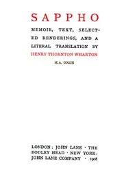 Sappho: Memoir, text, selected renderings, and a literal translation cover
