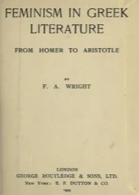 Feminism in Greek Literature from Homer to Aristotle cover