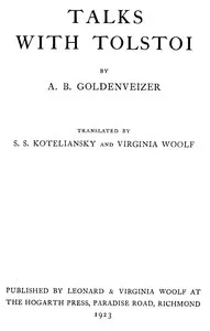 Talks with Tolstoi — Aleksandr Borisovich Golʹdenveĭzer cover