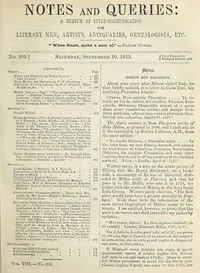 Notes and Queries, Number 202, September 10, 1853: A Medium of Inter-communication for Literary Men, Artists, Antiquaries, Geneologists, etc. — Various cover