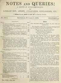 Notes and Queries, Number 205, October 1, 1853: A Medium of Inter-communication for Literary Men, Artists, Antiquaries, Geneologists, etc. — Various cover