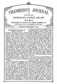 Chambers's Journal of Popular Literature, Science, and Art, Fifth Series, No. 37, Vol. I, September 13, 1884 — Various cover