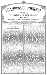 Chambers's Journal of Popular Literature, Science, and Art, fifth series, no. 142, vol. III, September 18, 1886 — Various cover