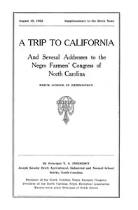 A trip to California : $b and several addresses to the Negro farmers' congress of North Carolina — Thomas Sewell Inborden cover